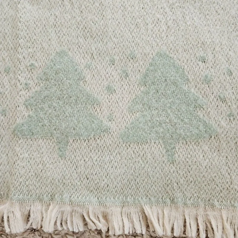 Antonio Salgado Jacquard Christmas Blanket Soft Green Fuzzy Trees Cotton